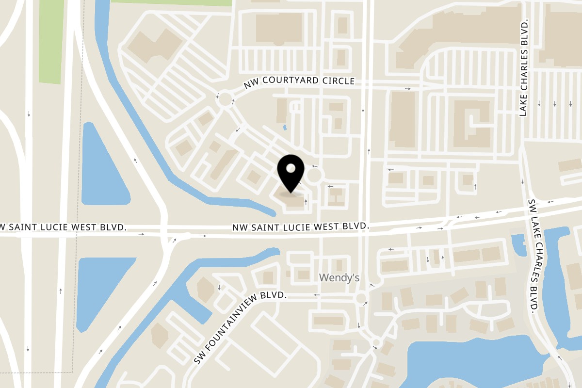 Map showing the location of St. Lucie West Pizzeria on 2088 NW Courtyard Cir in Port St. Lucie